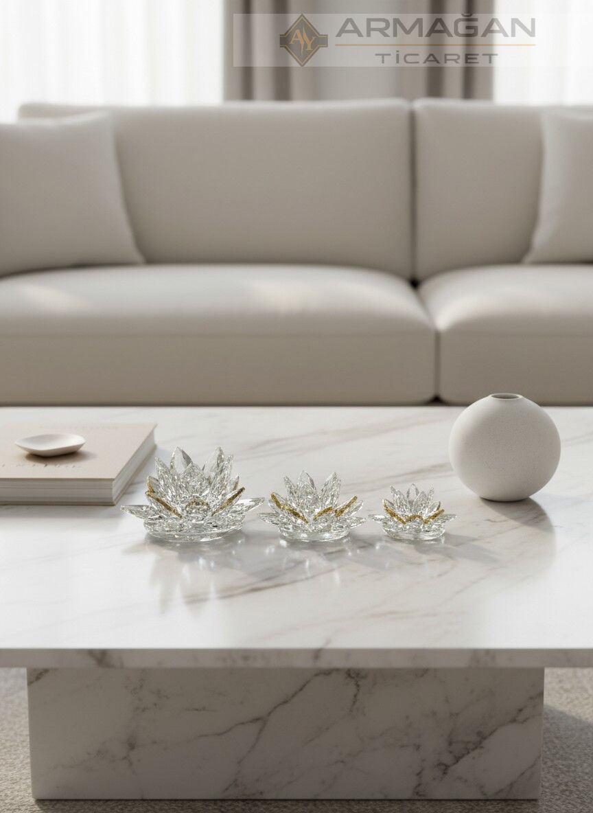 KRİSTAL LOTUS 3'LÜ SET Gold