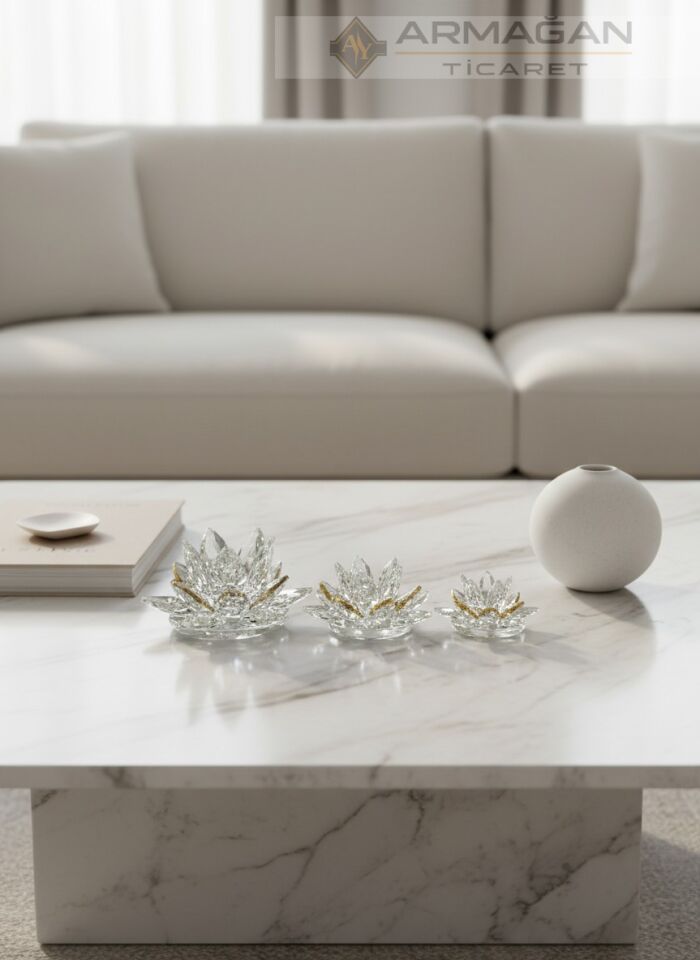 KRİSTAL LOTUS 3'LÜ SET Gold