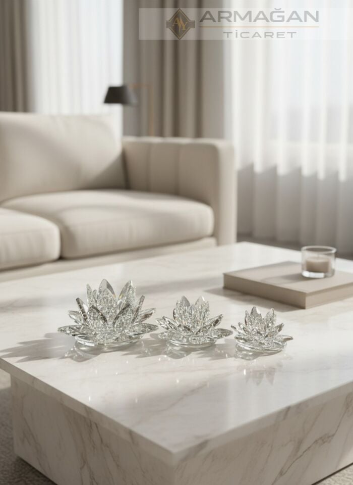 KRİSTAL LOTUS 3'LÜ SET Gümüş