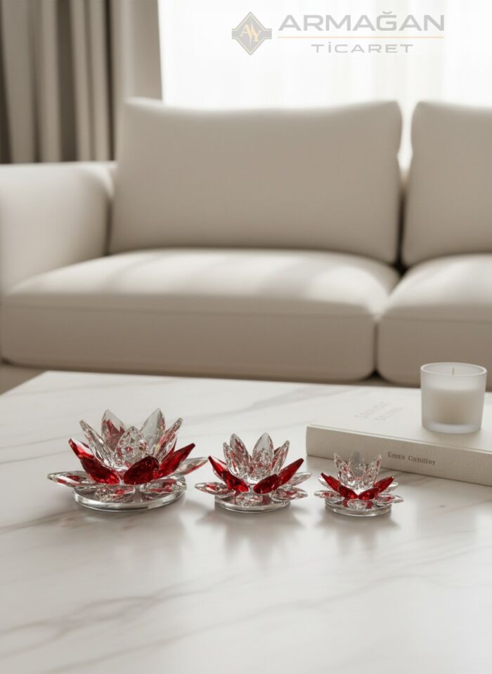 KRİSTAL LOTUS 3'LÜ SET Kırmızı