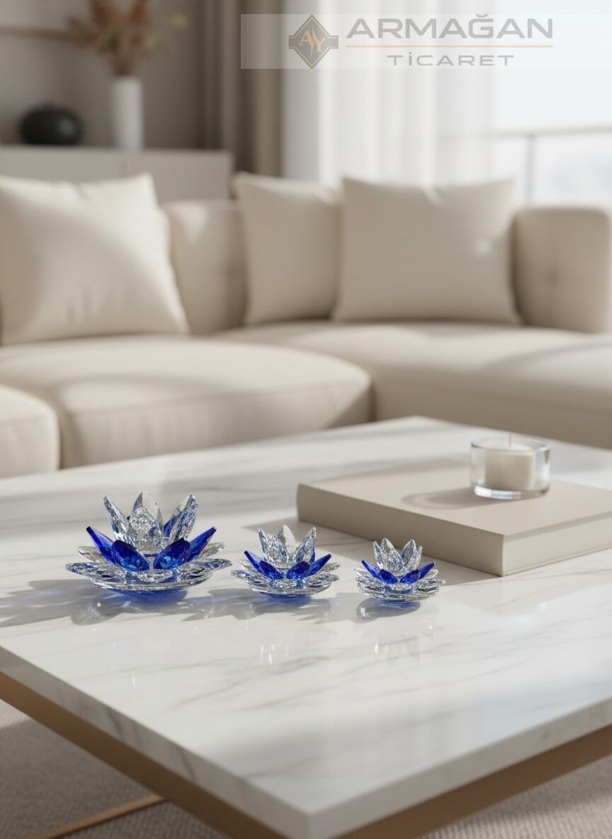 KRİSTAL LOTUS 3'LÜ SET Lacivert