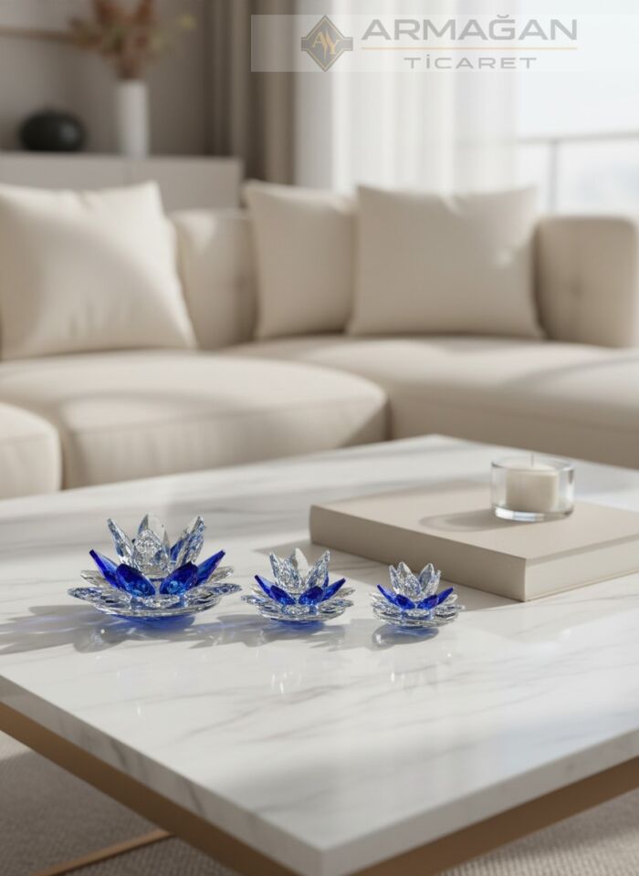 KRİSTAL LOTUS 3'LÜ SET Lacivert