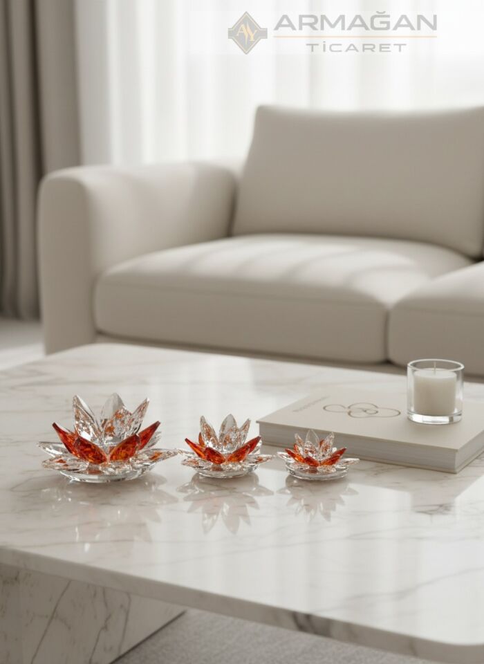 KRİSTAL LOTUS 3'LÜ SET Turuncu