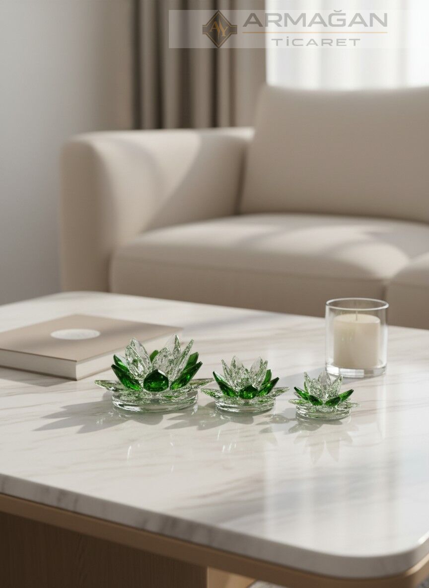 KRİSTAL LOTUS 3'LÜ SET Yeşil