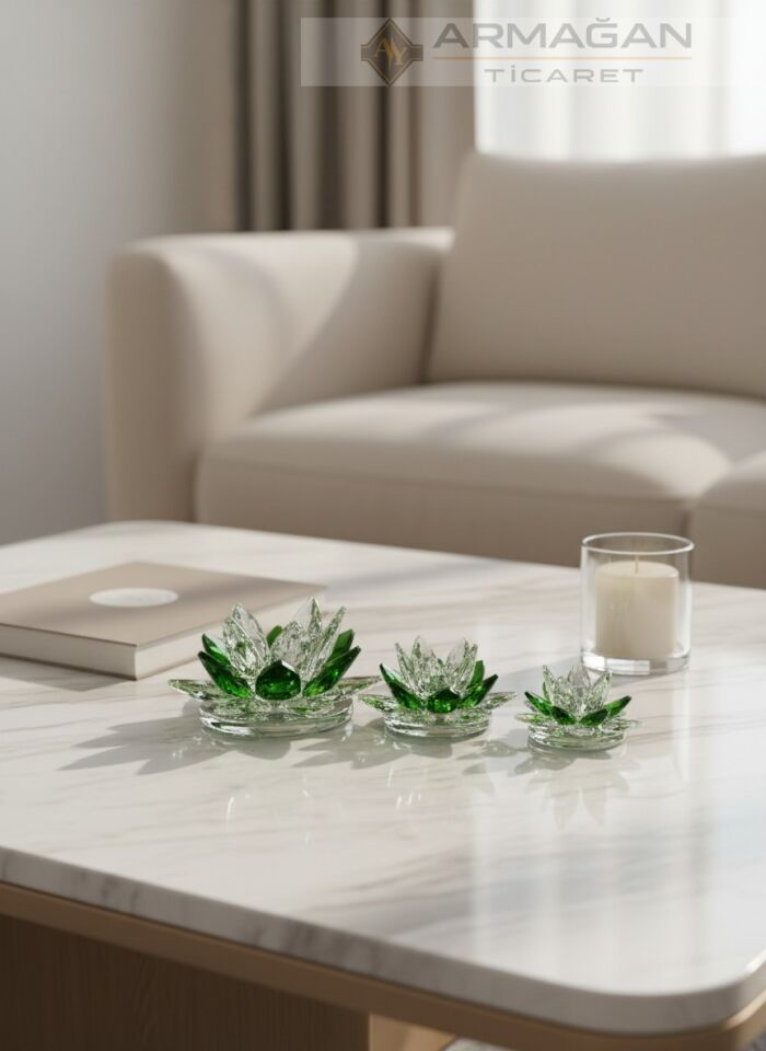 KRİSTAL LOTUS 3'LÜ SET Yeşil