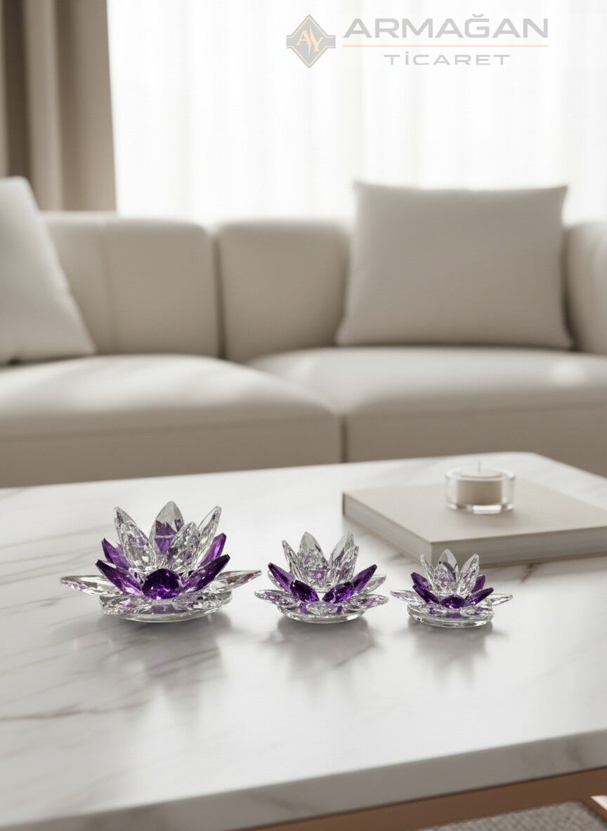 KRİSTAL LOTUS 3'LÜ SET Mor