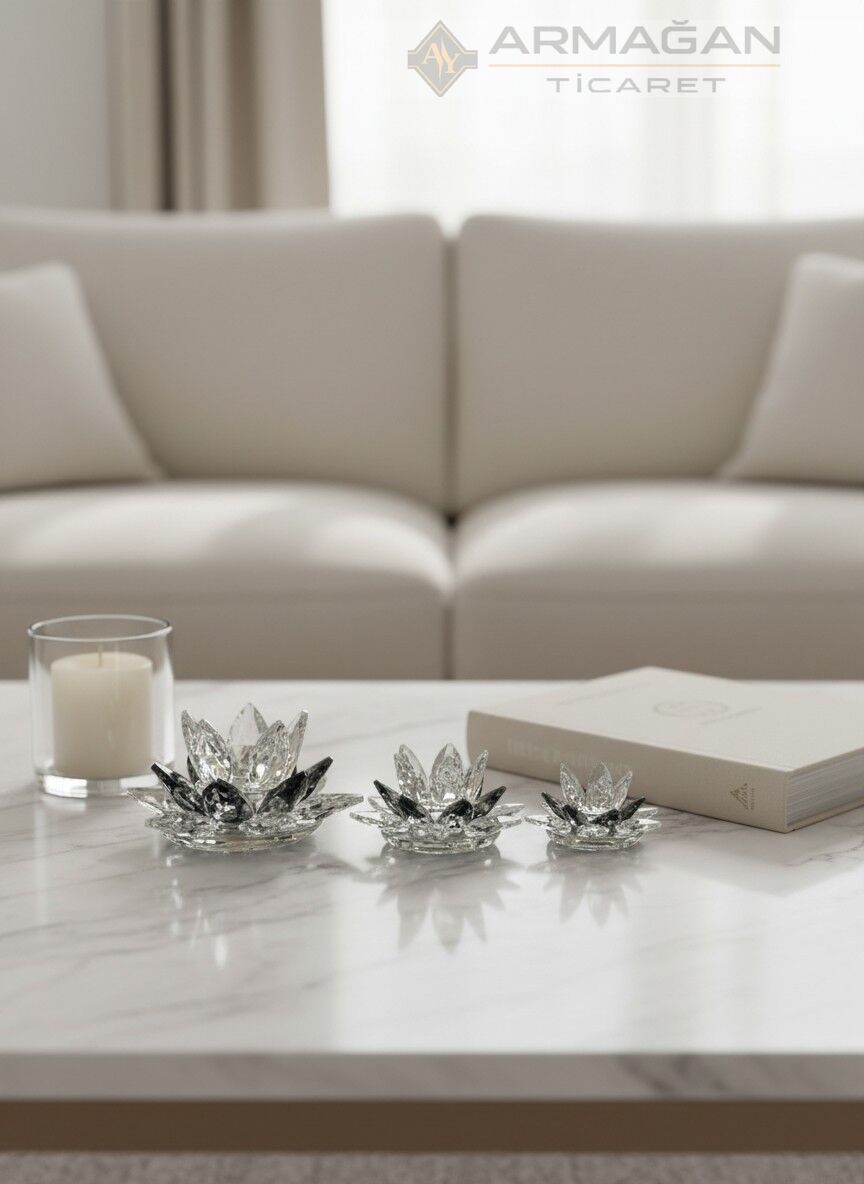 KRİSTAL LOTUS 3'LÜ SET Füme