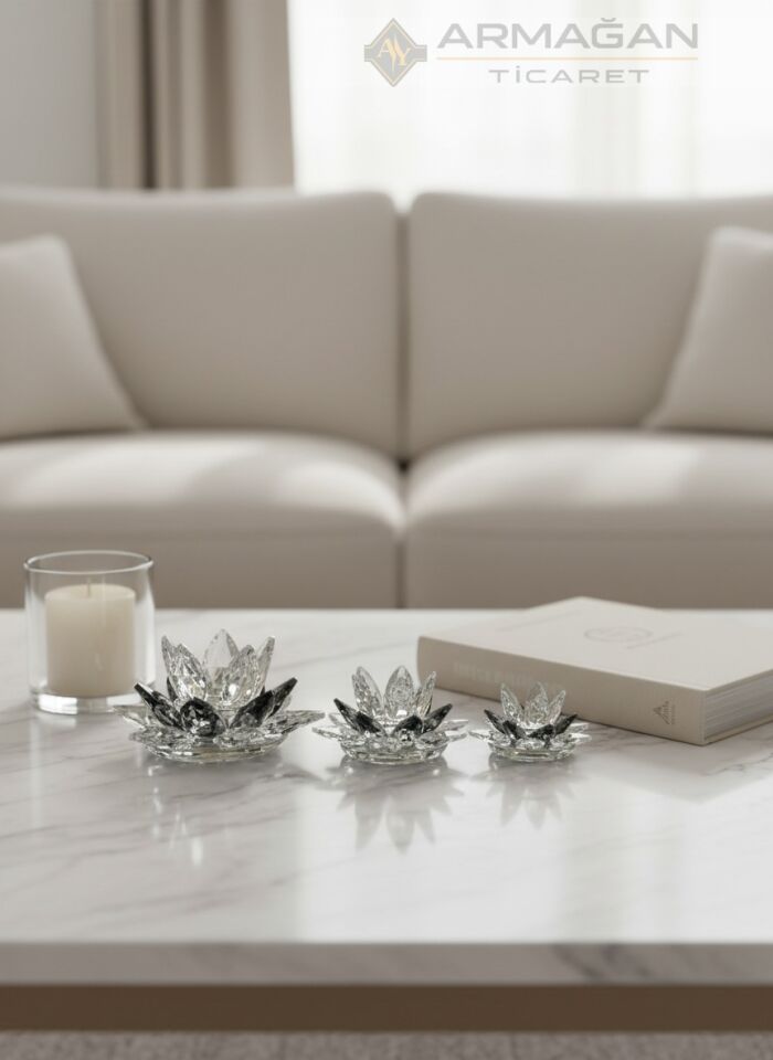 KRİSTAL LOTUS 3'LÜ SET Füme