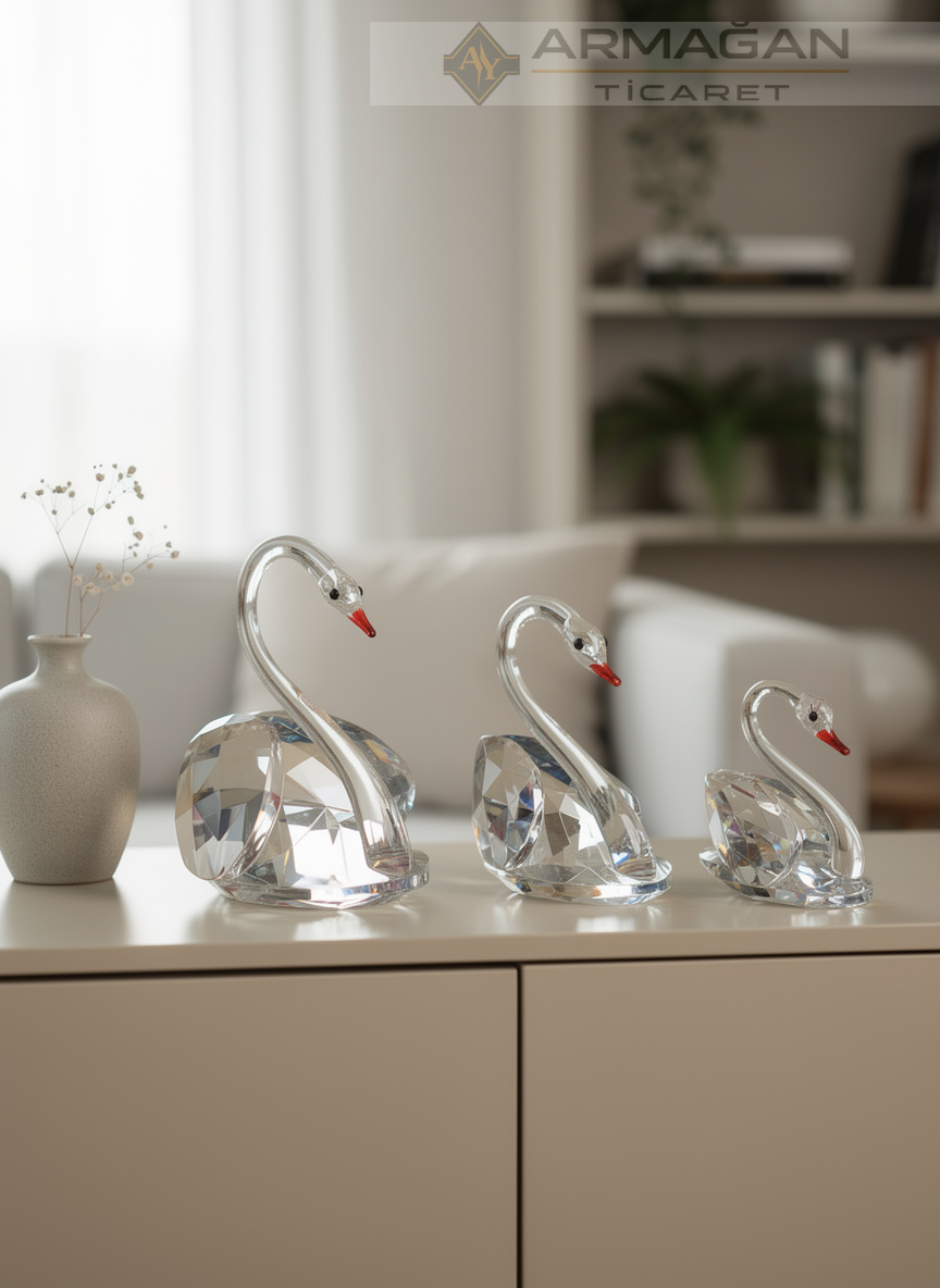 KRİSTAL KUĞU 3'LÜ SET Şeffaf - Cam