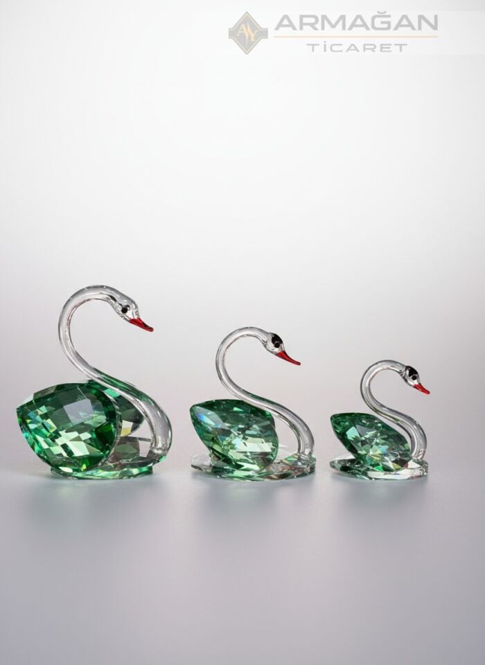 KRİSTAL KUĞU 3'LÜ SET Yeşil - Cam