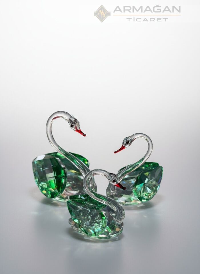 KRİSTAL KUĞU 3'LÜ SET Yeşil - Cam