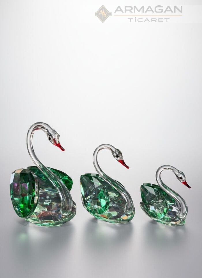 KRİSTAL KUĞU 3'LÜ SET Yeşil - Cam