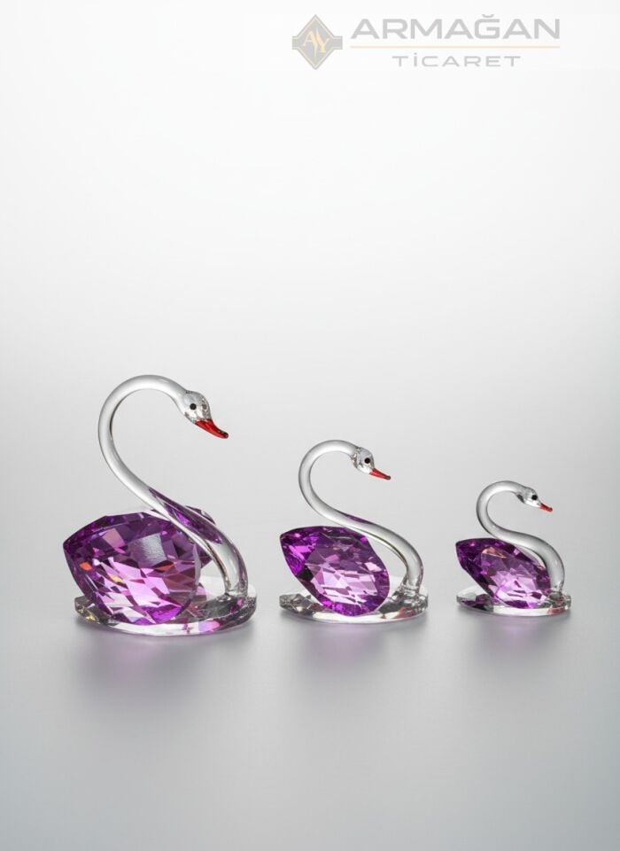 KRİSTAL KUĞU 3'LÜ SET Mor - Cam