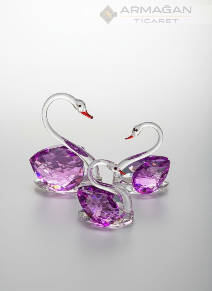 KRİSTAL KUĞU 3'LÜ SET Mor - Cam