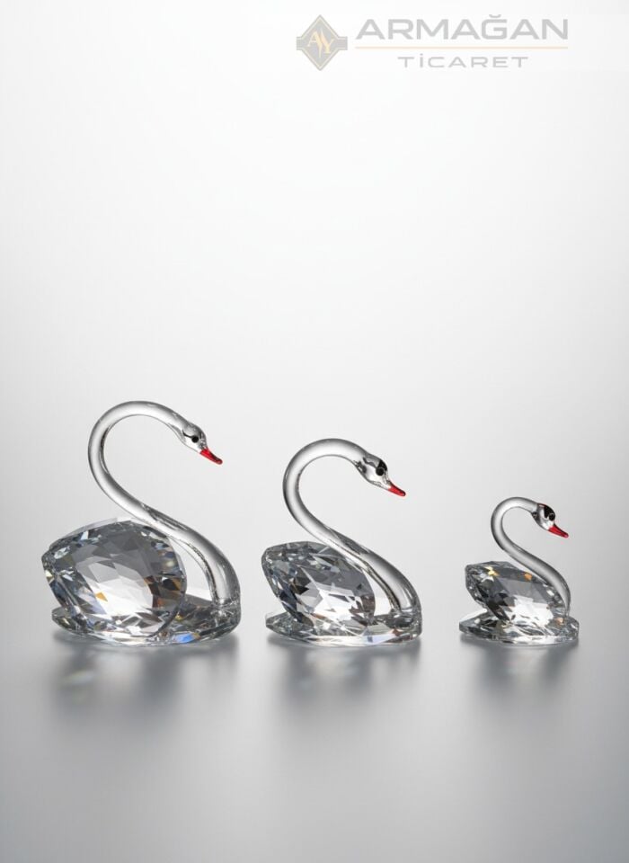 KRİSTAL KUĞU 3'LÜ SET Füme - Cam