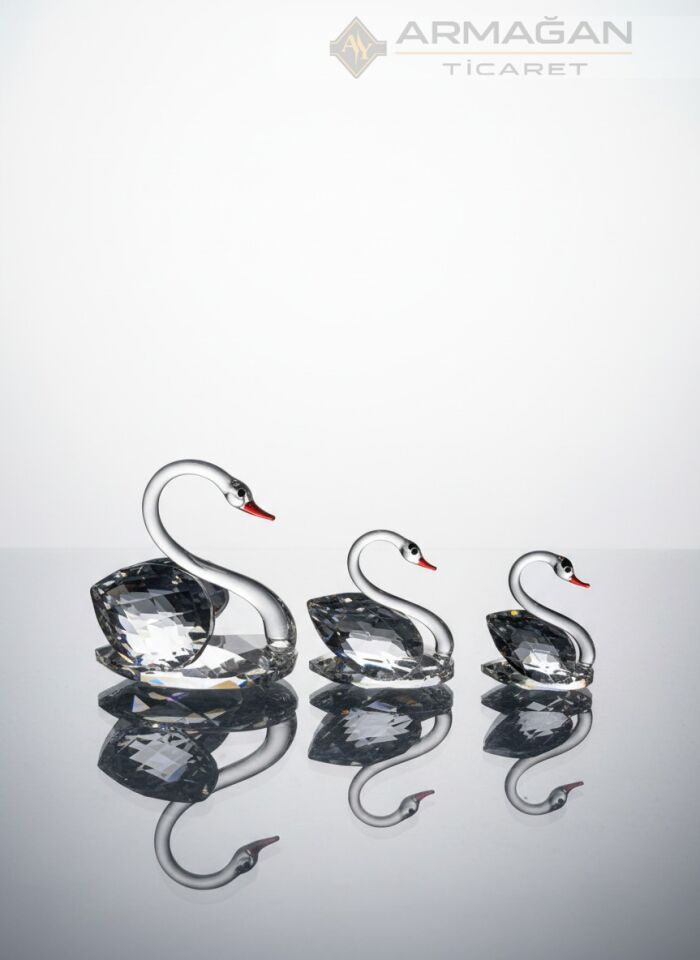 KRİSTAL KUĞU 3'LÜ SET Füme - Cam