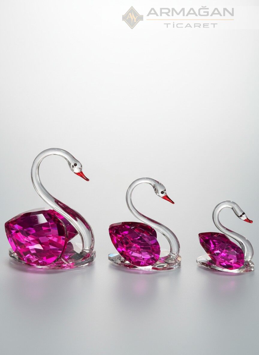 KRİSTAL KUĞU 3'LÜ SET Pembe - Cam