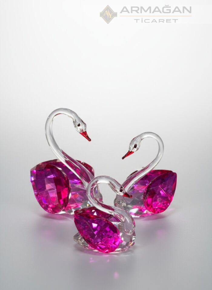 KRİSTAL KUĞU 3'LÜ SET Pembe - Cam