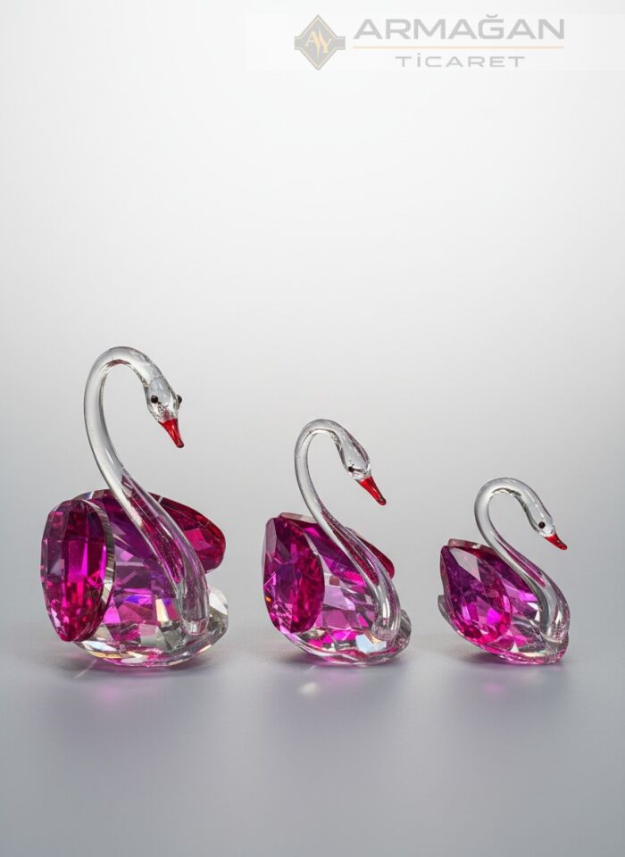 KRİSTAL KUĞU 3'LÜ SET Pembe - Cam