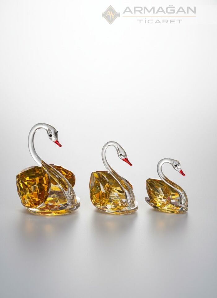 KRİSTAL KUĞU 3'LÜ SET Sarı - Cam