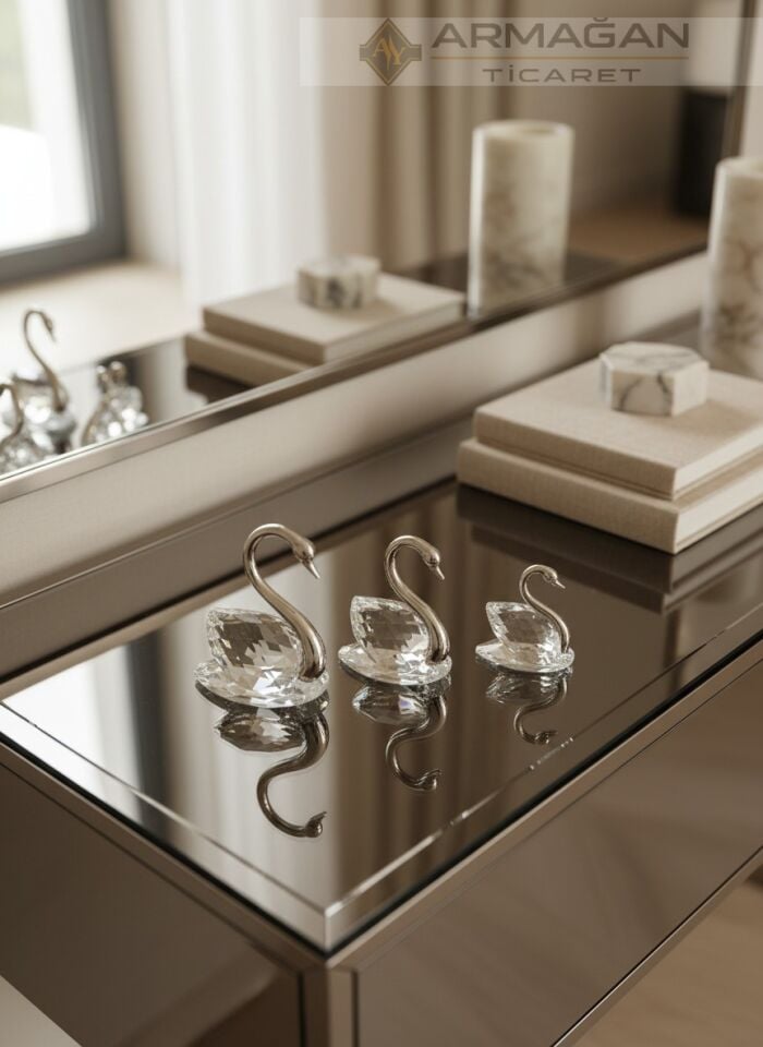 KRİSTAL KUĞU 3'LÜ SET Gümüş - Metal