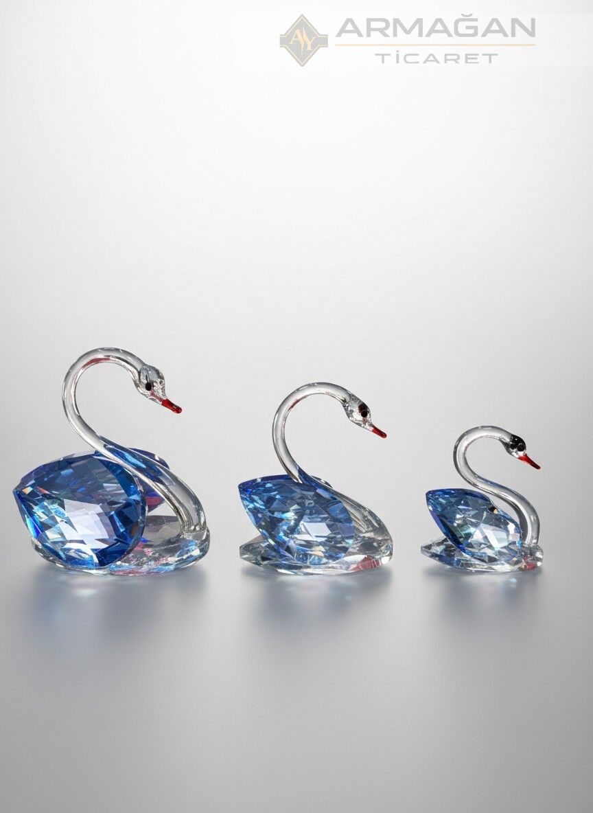 KRİSTAL KUĞU 3'LÜ SET Lacivert - Cam