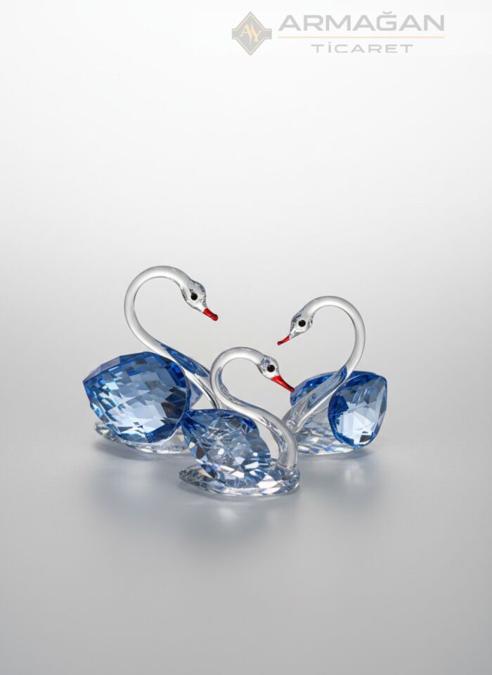 KRİSTAL KUĞU 3'LÜ SET Lacivert - Cam