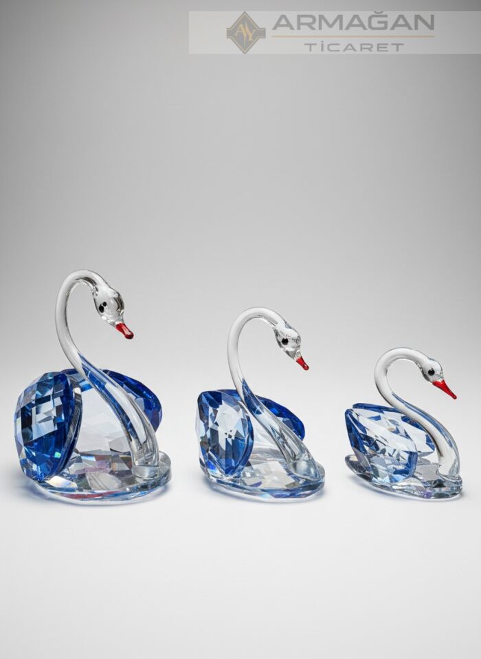 KRİSTAL KUĞU 3'LÜ SET Lacivert - Cam