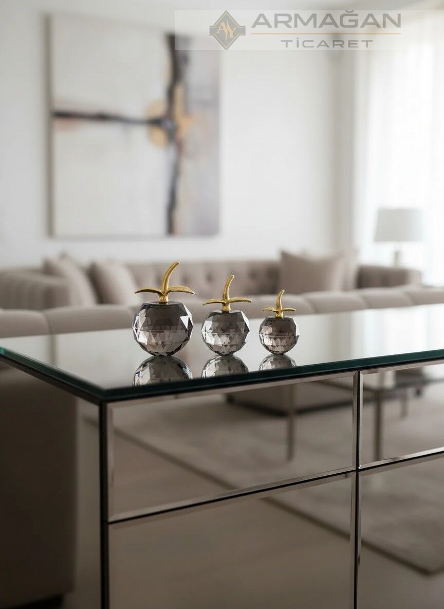 KRİSTAL ELMA 3'LÜ SET Füme