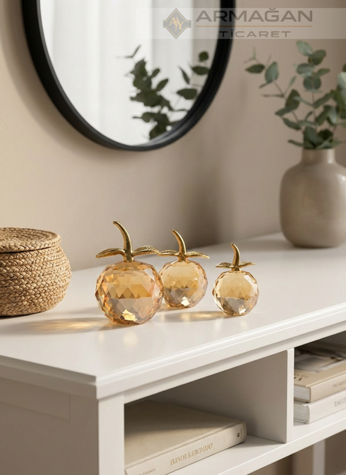 KRİSTAL ELMA 3'LÜ SET Amber