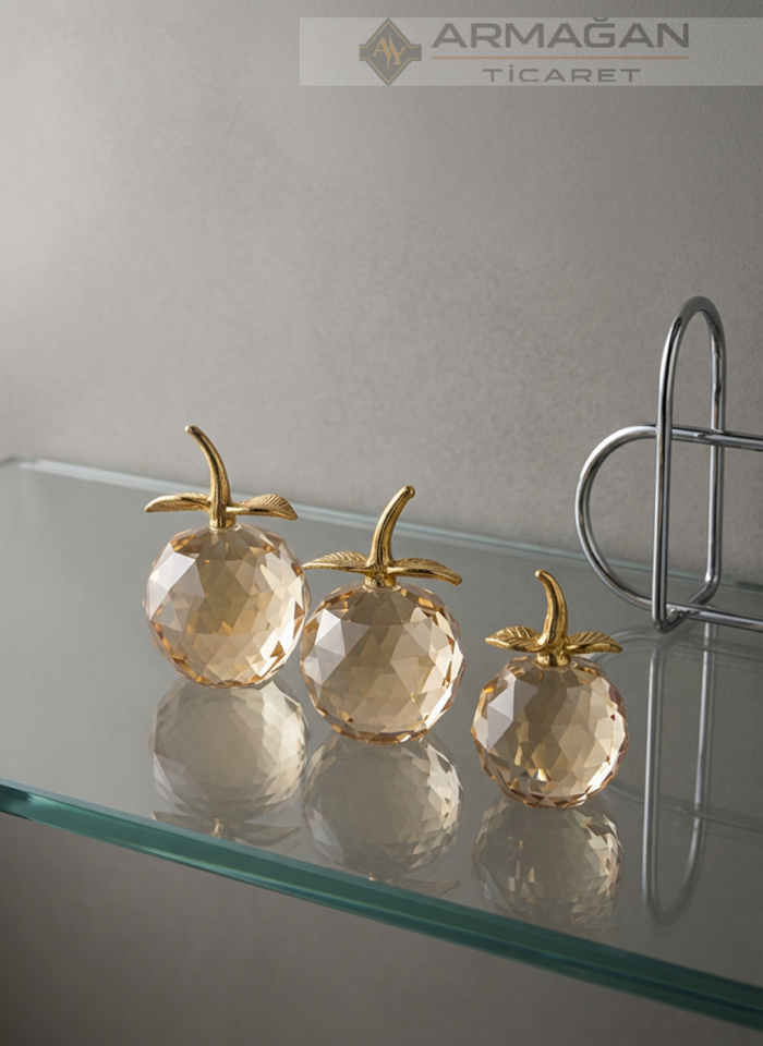 KRİSTAL ELMA 3'LÜ SET Amber