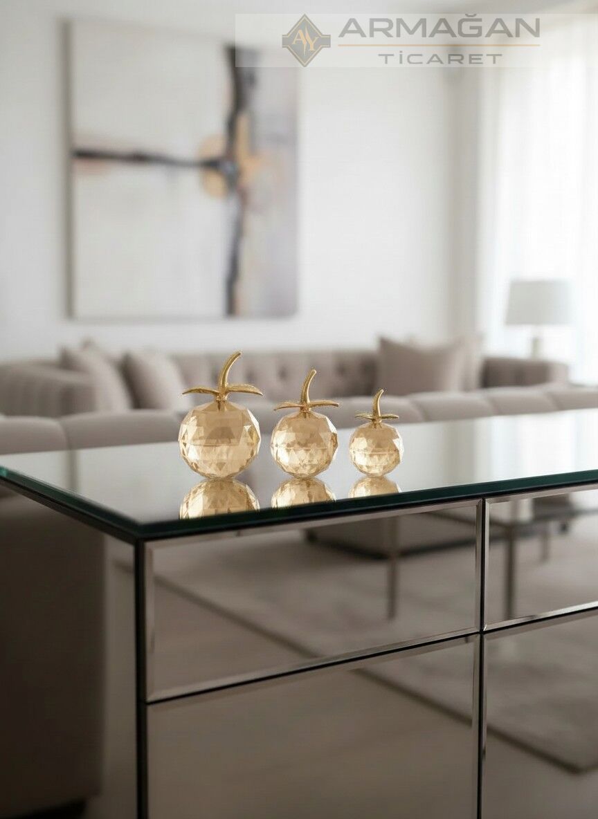 KRİSTAL ELMA 3'LÜ SET Amber
