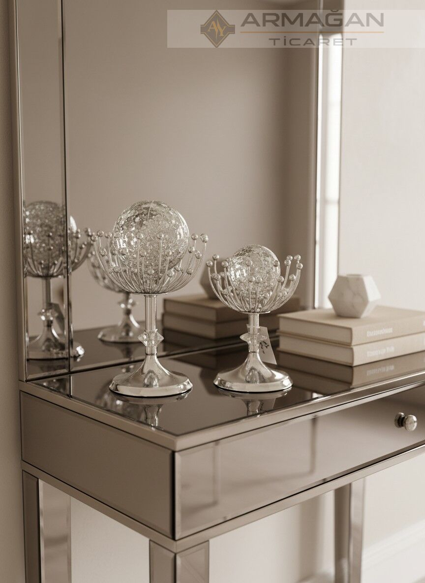 METAL AHTAPOT 2'Lİ SET KÜRELİ Gümüş