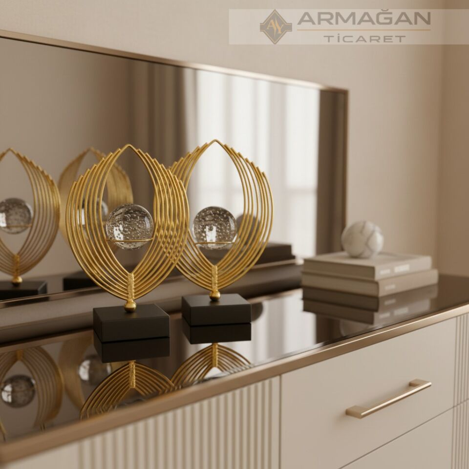 METAL YAPRAK KÜRELİ 2'Lİ SET Gold