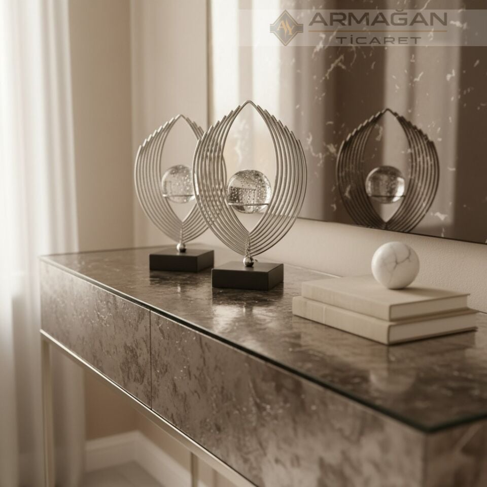 METAL YAPRAK KÜRELİ 2'Lİ SET Gümüş