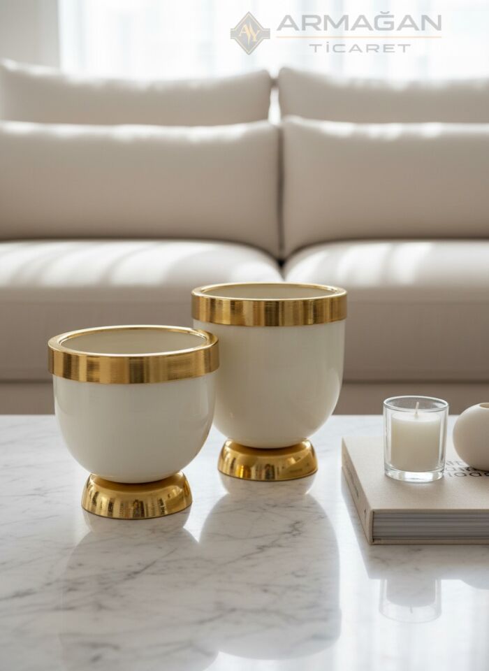 DARBUKA 2Lİ VAZO Krem-Gold