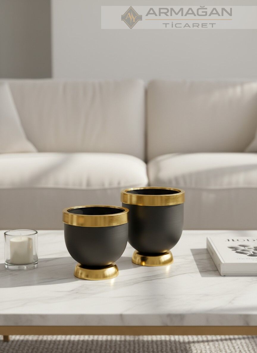 DARBUKA 2Lİ VAZO Siyah-Gold