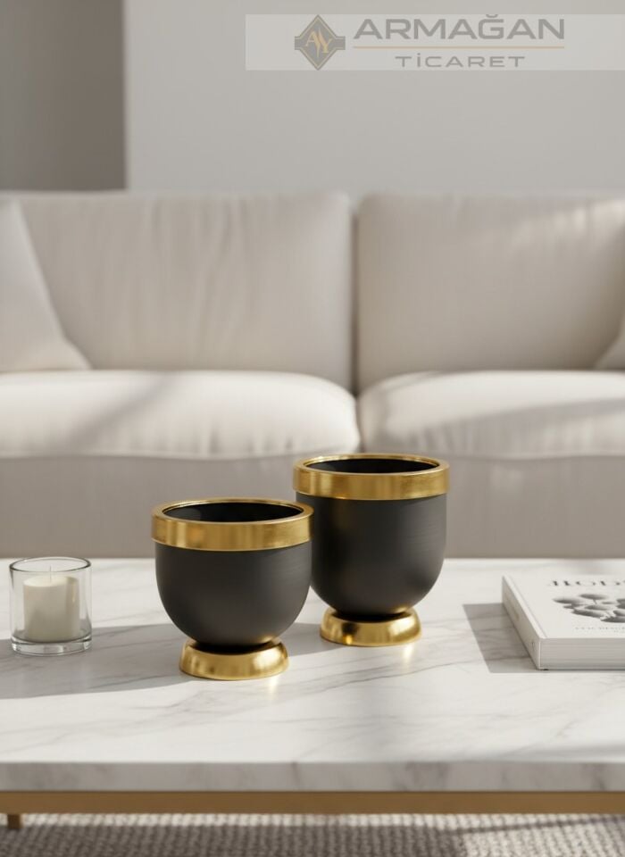 DARBUKA 2Lİ VAZO Siyah-Gold