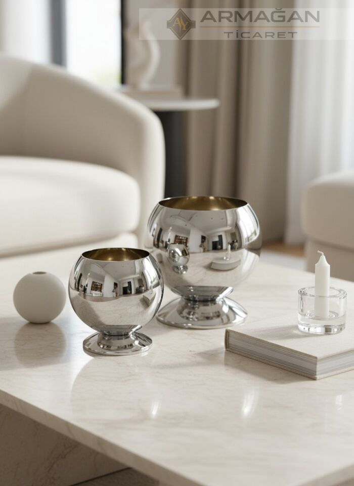 KÜRE 2'Lİ VAZO Gümüş