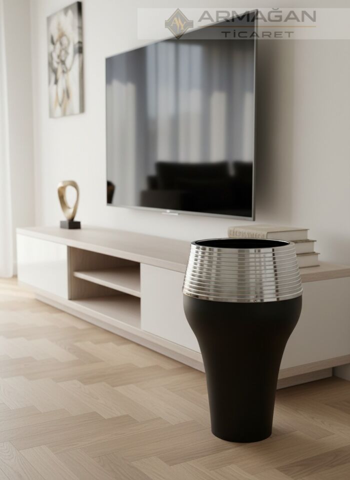 DAMLA MODEL YER VAZOSU Siyah-Gümüş