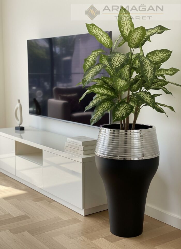 DAMLA MODEL YER VAZOSU Siyah-Gümüş