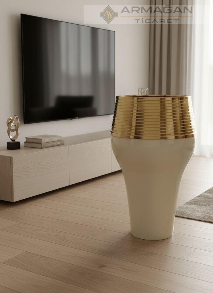 DAMLA MODEL YER VAZOSU Krem-Gold