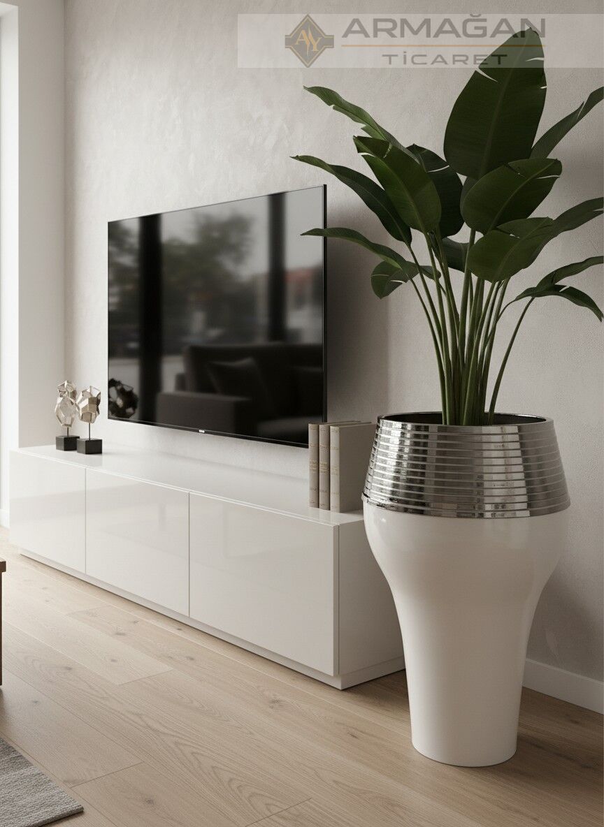 DAMLA MODEL YER VAZOSU Beyaz-Gümüş