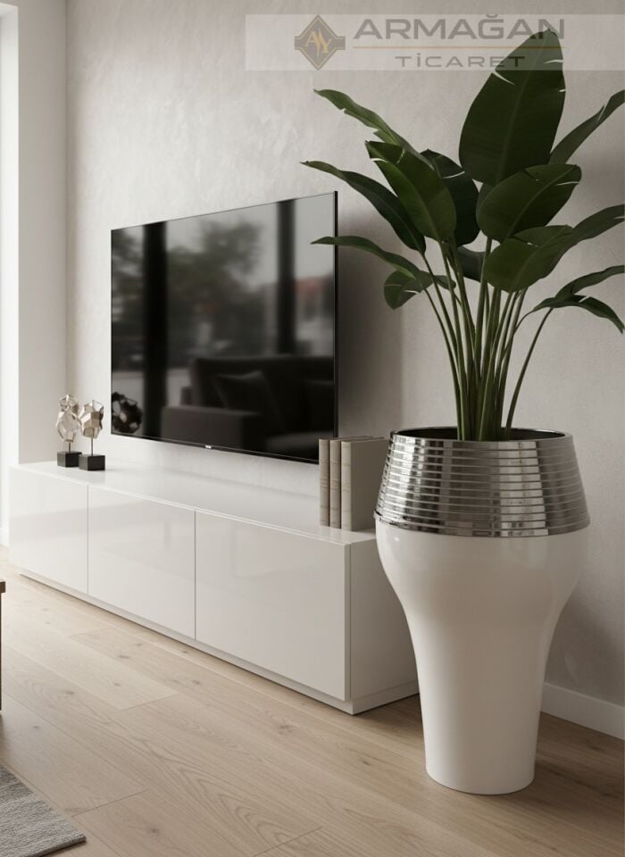 DAMLA MODEL YER VAZOSU Beyaz-Gümüş