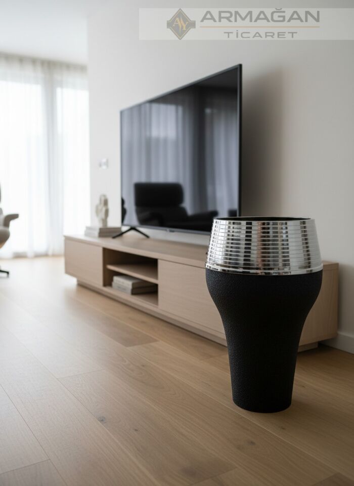 DAMLA MODEL YER VAZOSU Siyah Çatlak-Gümüş