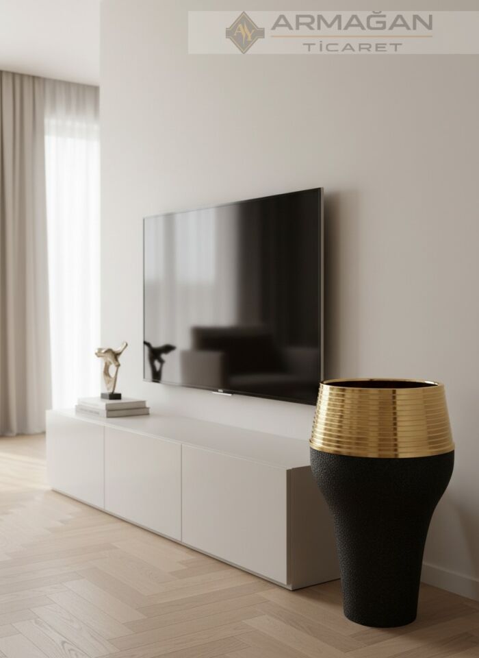 DAMLA MODEL YER VAZOSU Siyah Çatlak-Gold