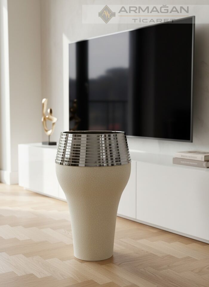 DAMLA MODEL YER VAZOSU Krem Çatlak-Gümüş