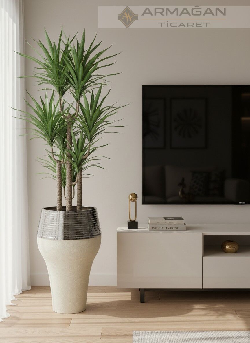 DAMLA MODEL YER VAZOSU Krem Çatlak-Gümüş