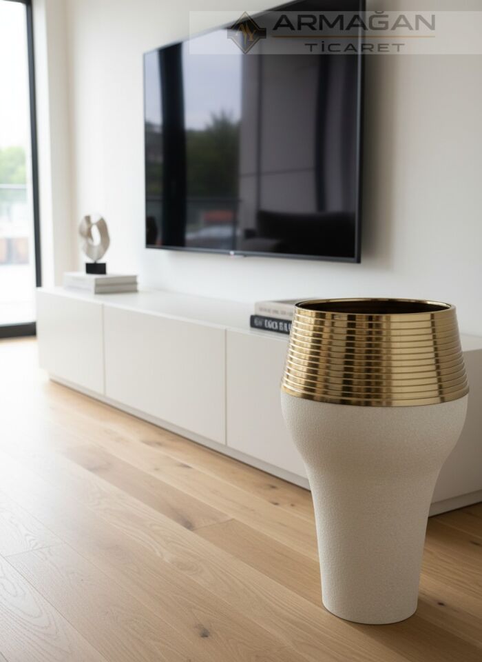 DAMLA MODEL YER VAZOSU Krem Çatlak-Gold