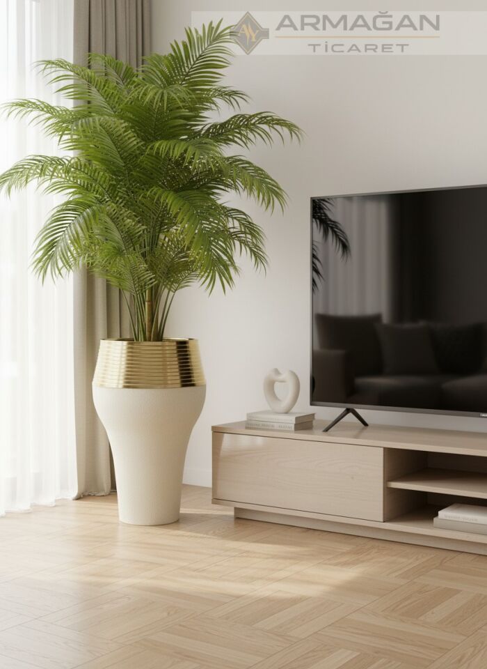 DAMLA MODEL YER VAZOSU Krem Çatlak-Gold